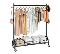 VEVOR Perchero Burro para Ropa 108 x 167,3 cm, con Barra para Colgar y Ganchos Laterales, Burro de Ropa con Ruedas, Carga de 90 kg, de Acero al Carbono, para Dormitorio, Lavandería, Sala de Estar