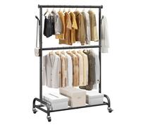 VEVOR Perchero Burro para Ropa con Barra Transversal y Ganchos Laterales, Burro de Ropa con Ruedas, Carga de 68 kg, de Acero al Carbono, para Dormitorio, Lavandería, Sala de Estar, 106,5x195,5 cm