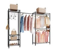 VEVOR Perchero, con 4 Barras y Capacidad de Carga de 363 kg, 6 Estantes y 8 Ganchos, Armario Abierto para Dormitorio, Tienda de Ropa, Guardarropa y Pasillo, Color Negro, 244 x 38 x 180,35 cm