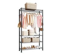 VEVOR Perchero de Acero al Carbono, Altura Regulable, con 1 Barra, Capacidad de Carga de 227 kg, 4 Estantes y 8 Ganchos, para Dormitorio, Tienda de Ropa, Armario o Pasillo, 76,2 x 35,6 x 194 cm