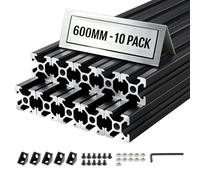 VEVOR Perfil de Extrusión de Aluminio 2020 Ranura en T Estándar Europeo, Carril Lineal de Extrusión 600 mm, Perfil de Aluminio para Marcos de Impresoras 3D, Bancos de Trabajo CNC, 10 Piezas, Negro