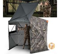 VEVOR Persiana de Caza Portátil Transparente de 288 Grados y 5 Lados con Bolsa de Transporte, para 6-7 Personas, Camuflaje, con Puerta, Ventana Silenciosas y Cremallera, para Pavos y Ciervos