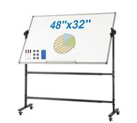 VEVOR Pizarra blanca magnética 118,3x76,4cm Pizarra blanca móvil de borrado en seco con soporte Pizarra reversible 360° Altura ajustable de doble cara con marcadores de borrador para oficina, escuela