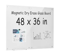 VEVOR Pizarra Magnética de Cristal 2 Piezas 900 x 600 mm Borrado en Seco | para Oficina Escuela, Diseño sin Marco, Vidrio Templado, con Rotulador, Imanes, Borrador, Bandeja, Montaje en Pared, Blanco