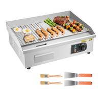 VEVOR Plancha Eléctrica, 3200 W, Control de Temperatura Ajustable 50 a 300 °C, Cuerpo de Acero Inoxidable, Mitad Ranurada, Mitad Plana, con 2 Espátulas, 2 Cepillos y 4 Almohadillas para los Pies