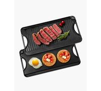 VEVOR Plancha Reversible de Hierro Fundido(492 x 218 mm), Sartén Rectangular Portátil con Asa, Utensilios de Cocina Familiares para Parrillas Interiores y Exteriores, Fácil de Limpiar, Negro