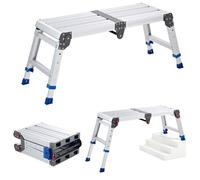 VEVOR Plataforma Plegable de Trabajo Capacidad de 226,8 kg, Altura Ajustable de 360 a 508 mm, Escalera-Taburete de Aluminio Plegable, Portátil, Antideslizante para Pintura, Mantenimiento y Hogar