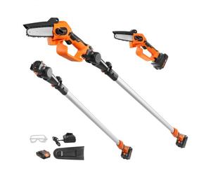 VEVOR Podadora de Pértiga Telescópica 2 en 1 con Batería de 20 V y 2 Ah Grosor de Corte de 13 cm Podadora Eléctrica con Batería y Funda de Cuchilla Sierra Telescópica para Cortar Ramas de Árboles
