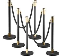 VEVOR Poste guía de 6 piezas, barrera de marcado de control de multitudes con cuerda de terciopelo negro de 1,5 m, para separación de colas públicas, escuela, teatro, hotel, exposición