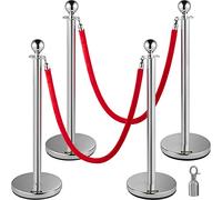 VEVOR Poste Separador 4 Juegos de Cinta Extensible, Barreras de Seguridad de 2 Cuerdas Longitud de Cuerda 1.5m Plata
