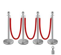 VEVOR Poste Separador de Cinta Extensible 4 Juegos Barreras de Seguridad de 3 Cuerdas Longitud de Cuerda 1.5m Plata Poste con Cinta Extensible