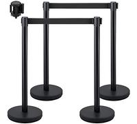 VEVOR Postes Separadores 4 piezas Altura 90 cm Negros Poste Separador con Cinta Extensible de 2 m Negra Conexión de 4 Vías 22 kg Postes de Barrera de Control de Multitudes Retráctiles Base Estable
