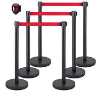 VEVOR Postes Separadores 6 piezas Altura 90 cm Negros Poste Separador con Cinta Extensible de 2 m Roja Conexión de 4 Vías Diámetro de Base 32 cm Postes de Barrera de Control de Multitudes Retráctiles