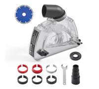 VEVOR Protector Antipolvo de Corte para Amoladoras Angulares, Universal de 10-12,7 cm con 6 Arandelas de Sujeción, Profundidad de Corte Ajustable, Conexión a Aspiradora, 190 x 78 x 165 mm, Plata