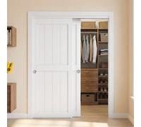 VEVOR Puerta Corredera con Herrajes 1524 x 2032 mm 2 Paneles Madera Blanco | para Armario Baño Sala de Estar Dormitorio, con Riel, Guía de Suelo, Tiradores Empotrados, Estilo Moderno, Kit de Accesorios