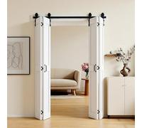 VEVOR Puerta Corredera Plegable de Estilo Granero, de MDF, con Kit de Montaje, Diseño de Marco en H Compacto y Paneles Premontados, Ideal para Dormitorio y Salón, Blanco, 1219 x 2134 x 35 mm