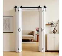 VEVOR Puerta Corredera Plegable de Estilo Granero, de MDF, con Kit de Montaje, Diseño de Marco en H Compacto y Paneles Premontados, Ideal para Dormitorio y Salón, Blanco, 1219 x 2134 x 35 mm