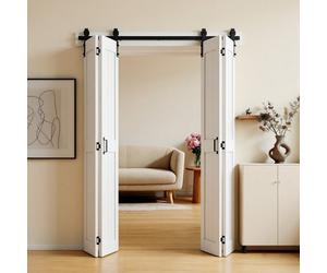 VEVOR Puerta Corredera Plegable, Estilo Granero, Fabricada en MDF, con Kit de Montaje, Diseño de Marco en H Compacto y Paneles Premontados, Apto para Dormitorio y Salón, Blanco, 1829 x 2134 x 35 mm