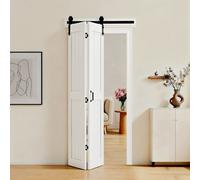 VEVOR Puerta Corredera Plegable, Estilo Granero, Fabricada en MDF, con Kit de Montaje y Diseño de Marco en H que Ahorra Espacio, Ideal para Dormitorio y Salón, Color Blanco, 914 x 2134 x 35 mm