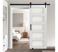 VEVOR Puerta Corrediza de Granero, Panel de la Puerta de MDF y Vidrio 762 x 2134 mm con Kit de Herrajes, Superficie de PVC Impermeable y Marco en H, Deslizamiento Suave para Sala de Estar y Baño