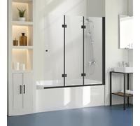 VEVOR Puerta de Ducha para Bañera 1295 x 1422 mm, Puerta de Ducha Plegable de Tres Pliegues sin Marco con Bisagras, Puerta de Vidrio Templado Giratoria de 180°, Grosor de Vidrio de 6 mm, Negro