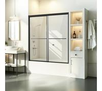 VEVOR Puerta de Ducha para Bañera de 1422-1524 x 1524 mm, Puerta de Bañera Corrediza Doble Semisin Marco con Vidrio Templado irrompible de Espesor de 6 mm y Manija de Acero Inoxidable, Color Negro