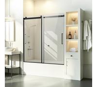 VEVOR Puerta de Ducha para Bañera de 1422-1524 x 1524 mm, Puerta de Bañera Corrediza Doble Sin Marco con Vidrio Templado irrompible de Espesor de 8 mm y Manija de Acero Inoxidable, Acabado Negro