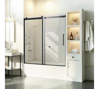 VEVOR Puerta de Ducha para Bañera de 1422-1524 x 1524 mm, Puerta de Bañera Corrediza Doble Sin Marco con Vidrio Templado irrompible de Espesor de 8 mm y Manija de Acero Inoxidable, Acabado Negro
