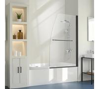 VEVOR Puerta de Ducha para Bañera sin Marco de 864 x 1397 mm, Puerta de Ducha de Media Altura para Bañera, Puerta de Vidrio Templado Giratoria, Grosor de Vidrio de 6 mm, Color Negro