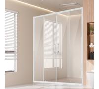 VEVOR Puerta de Ducha Semi-sin Marco de 1469-1499 x 1778mm, Puerta de Vidrio Corrediza Doble con Vidrio Templado Transparente de 6 mm y Herrajes de Acero Inoxidable Resistente al Agua y Manchas, Cromo
