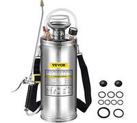 VEVOR Pulverizador a presión de 4 l, pulverizador ultrasónico para estanques de jardín, Acero Inoxidable, con válvula, manómetro y caudal, Adecuado para Limpieza de vehículos, hogar, jardín, Limpieza