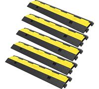 VEVOR Rampa de Protección de Cable 5 Piezas 2 Vías Canaleta Pasacables de Suelo 3,2x3,1cm Protector de Cables Caucho y PVC Capacidad de Carga 4,989kg Cubiertas de Suelo para Cables Negro y Amarillo