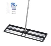 VEVOR Rastrillo Nivelador de Césped con Rodillos, 763 x 255 mm, Rastrillo de Nivelación de Césped, Mango Ajustable, Guantes Incluidos, Acero, Herramienta para Arena Tierra de Jardín Campo de Golf