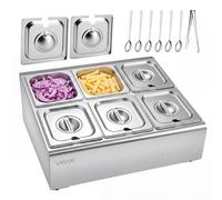 VEVOR Recipiente para Ingredientes de Acero Inoxidable, Contenedor de Ingredientes 6 Rejillas, Cajas de Condimentos con Tapas Independientes, Bordes Redondeados, para Cocinas, Restaurantes, Hoteles