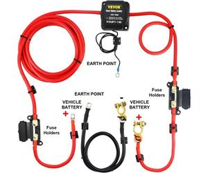 VEVOR Relé Sensible al Voltaje de 12 V 140 A Relé de Carga Dividida Cable de Batería Rojo de 6 m Relé Sensible de Voltaje Plástico de Nailon Kit de Relé de Cargador Dividido con Accesorios Completos