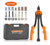 VEVOR Remachadora de Tuercas Pistola de Tuercas Manual con Remache Roscado | para Construcción Reparación, 7 Mandriles Métrico y SAE, 70 Tuercas Remachables 10-24, 1/4-20, M6, 5/16-18, M8, 3/8-16, M10