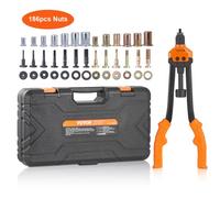 VEVOR Remachadora Manual de Tuercas Alicates de Inserción Roscada de 41cm con 13 Mandriles 186 Tuercas Herramienta de Remachado Botón Desviador Estuche de Transporte Portátil para Bricolaje Automotriz