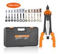 VEVOR Remachadora Manual de Tuercas de Remache Alicates de Inserción Roscada de 41 cm con 13 Mandriles 186 Tuercas en 13 Tamaños Herramienta Remachadora Semiautomática con Estuche para Bricolaje
