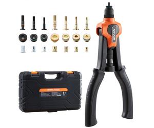 VEVOR Remachadora Manual, Kit Completo para Instalación y Reparación en Casa, Alicates para Tuercas Remachables, 7 Mandriles Métricos y SAE, 70 Tuercas y Estuche de Transporte, 340 x 160 x 45 mm