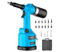 VEVOR Remachadora Neumática para Tuercas Remachables M3-M12 25 kN 7 mm | para Automoción, Astilleros y Chapa Metálica, con 13 Cabezales Métricos e Imperiales, Maletín, 3 Llaves y Carrera Ajustable