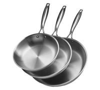 VEVOR Sartén de Acero Inoxidable de Triple Capa, 3 Piezas 240, 280 y 320 mm, con Mango Resistente al Calor, Apta para Estufas de Gas, Placas Eléctricas y Quemadores de Inducción, Color Plateado