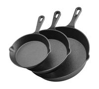 VEVOR Sartén de Hierro Fundido, Juego de 3 Piezas 160, 220 y 265 mm, Resistente, con Mango Resistente al Calor, Precurada, para Estufas de Gas, Placas Eléctricas y Quemadores (3, 6-8-10inch)