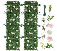 VEVOR, Set de 2 vallas artificiales de seto, 2,4 m x 61 cm, panel vegetal, pantalla de privacidad de polietileno, valla decorativa con flores de seda, valla de seto artificial, decoración de balcón co