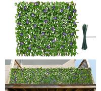 VEVOR Seto Artificial 64,9 x 310 cm, Valla Decorativa de Hiedra Artificial, 2 Unidades, con 50 Bridas, Hojas Verdes y Flores Moradas, Pantalla de Privacidad para Jardín Balcón Ático Terraza Piscina
