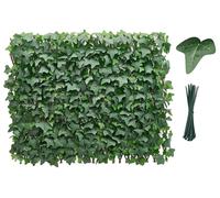 VEVOR, Seto artificial de 63,5 x 320 cm, panel vegetal, pantalla extensible, valla de protección con hiedra, cortavientos, seto artificial, decoración de balcones con plantas artificiales, ideal para