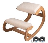 VEVOR Silla Arrodillada Ergonómica Capacidad de Carga 80 kg Taburete Madera Corrección de Postura Oscilante Casa Grande Home Office o Silla de Escritorio, Cojines para Las Rodillas, Color Blanco