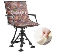 VEVOR Silla Caza Giratoria Silenciosa 360°, Plegable y Portátil, con Estructura Acero Resistente, Asiento Tipo Taburete, Reposabrazos, Funda, Patas Antihundimiento, Altura Ajustable, Carga 158 kg