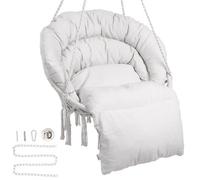 VEVOR Silla Colgante Giratoria de Macramé Carga de 150 kg con Cojín, Materiales de Montaje, Cuerda de Algodón, Silla Columpio con Flecos para Dormitorio, Terraza, Jardín, Interior, Exterior, Beige