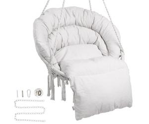 VEVOR Silla Colgante Giratoria de Macramé Carga de 150 kg con Cojín, Materiales de Montaje, Cuerda de Algodón, Silla Columpio con Flecos para Dormitorio, Terraza, Jardín, Interior, Exterior, Beige