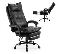 VEVOR Silla de Ejecutiva Altura Ajustable con Respaldo Alto Reposapiés Almohada Lumbar Silla de Oficina Ergonómica Reclinable 135° Silla Giratoria de Cuero PU para Trabajar, Estudiar, Jugar, Negro